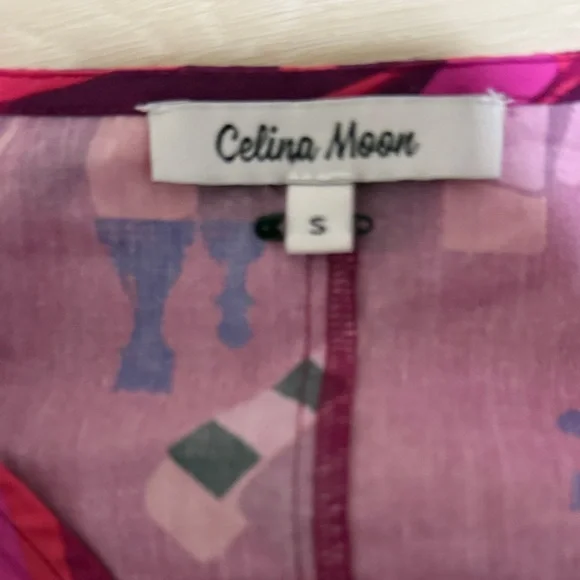 CELINA MOON Pink and Purple Patterned Long Sleeve Midi Dress NEW - Picture 2 of 9